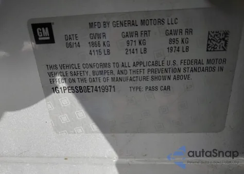 2014 Chevrolet Cruze 2Lt Auto z USA, uszkodzony, nr VIN 1G1PE5SB0E7419971